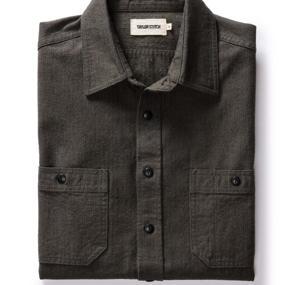 Taylor Stitch The Utility Shirt in Olive Broken Herringbone M-40